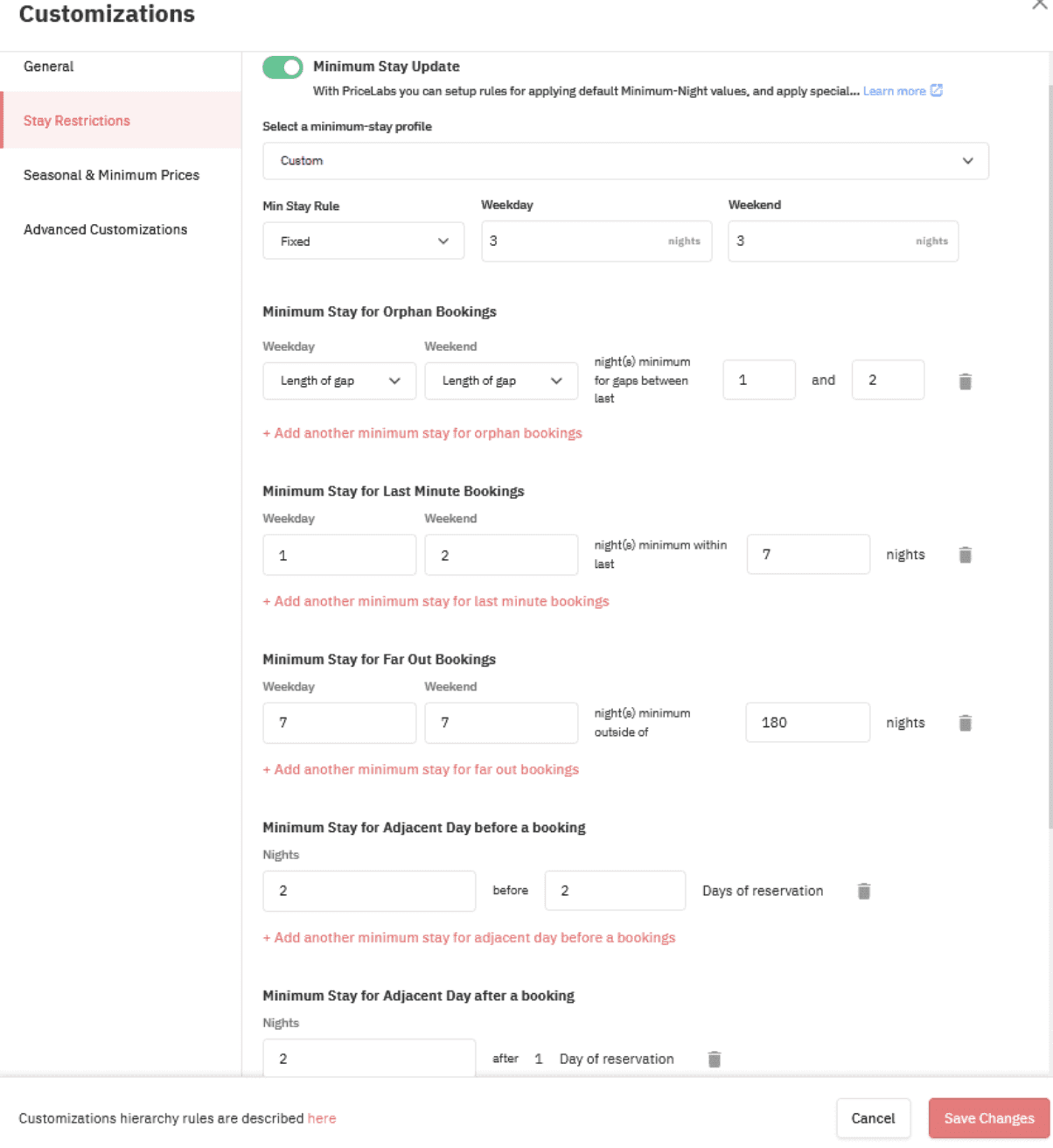 Minimum Stay Restriction Customizations
