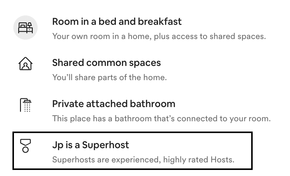 Insignia de superanfitrión de Airbnb en el anuncio