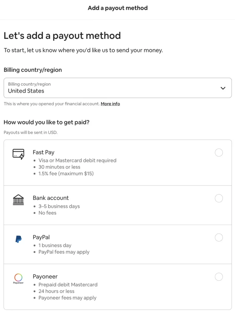 airbnb host payout method