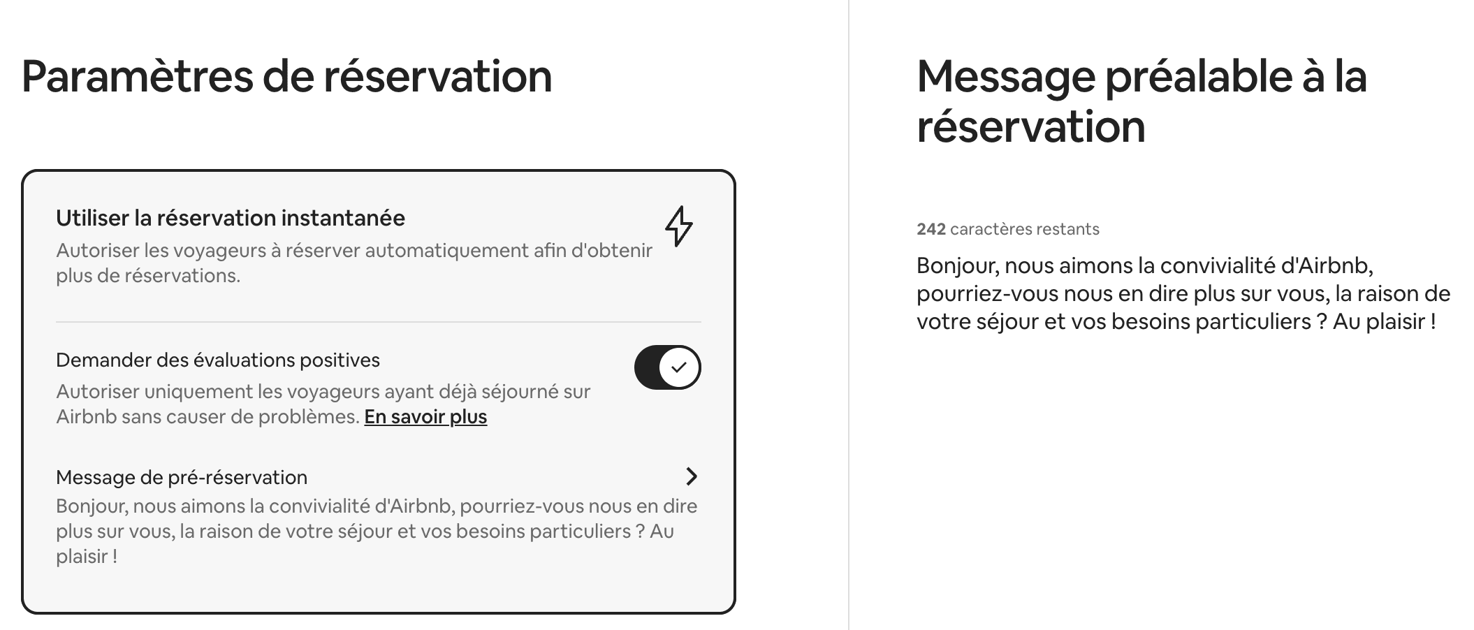 message pre reservation