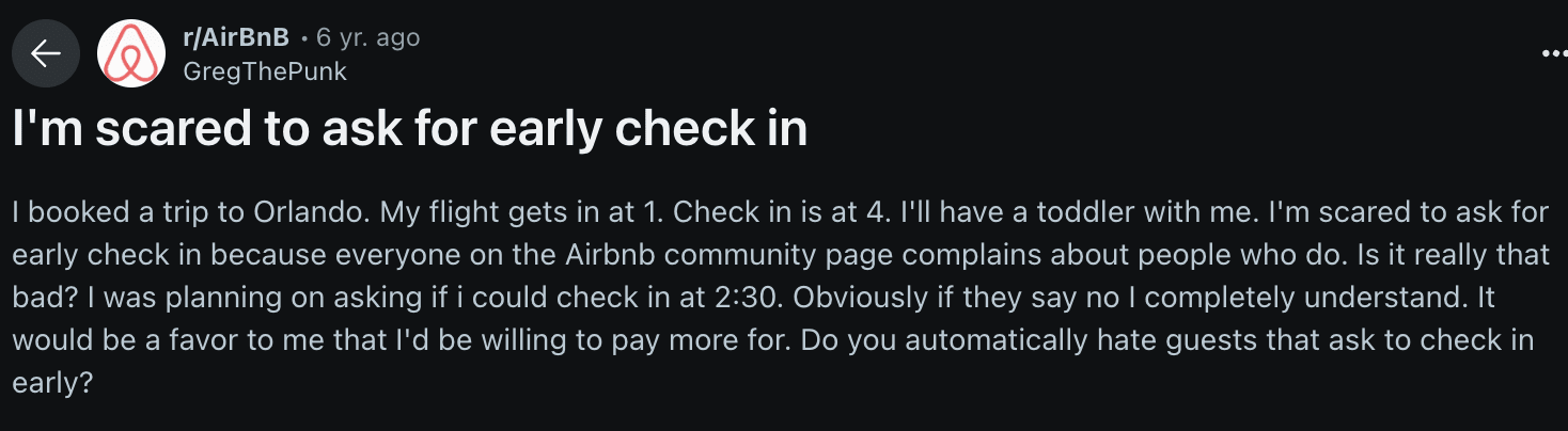 why guests request airbnb early check in