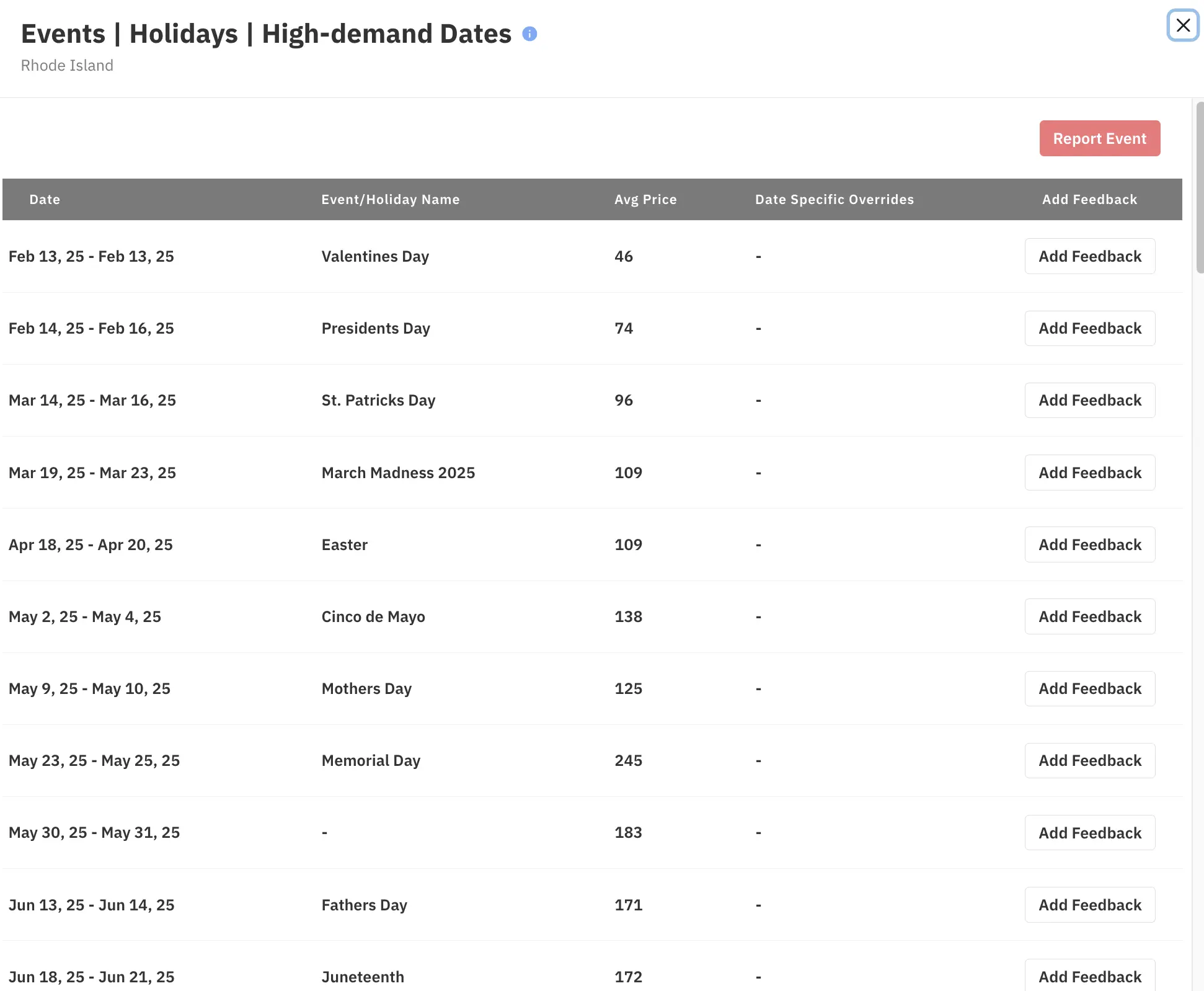 event calendar