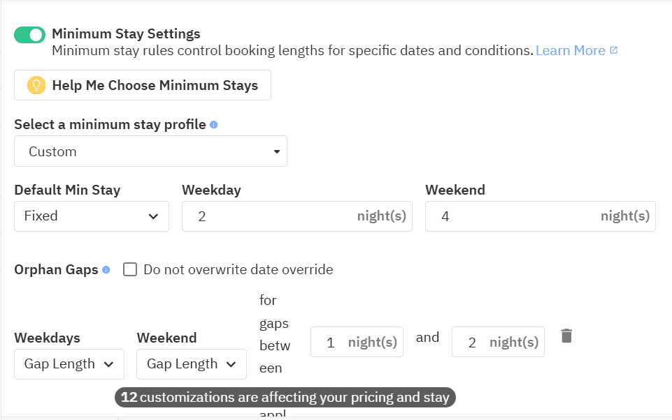 PriceLabs Minimum Stay Settings