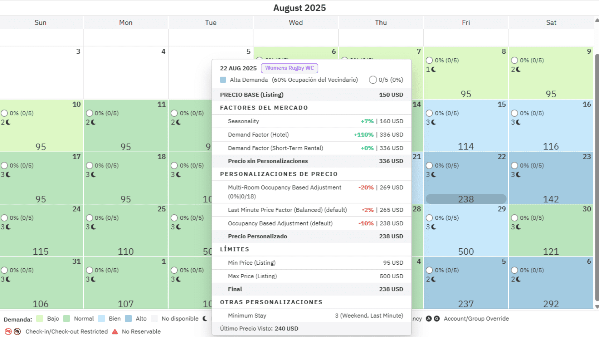 Spanish Pricing Calendar