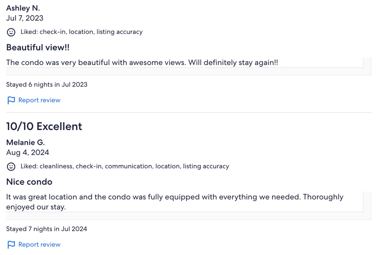 Vrbo Guest Reviews examples
