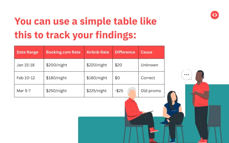 How to track your findings in understanding pricing discrepancies between Airbnb and Booking.com