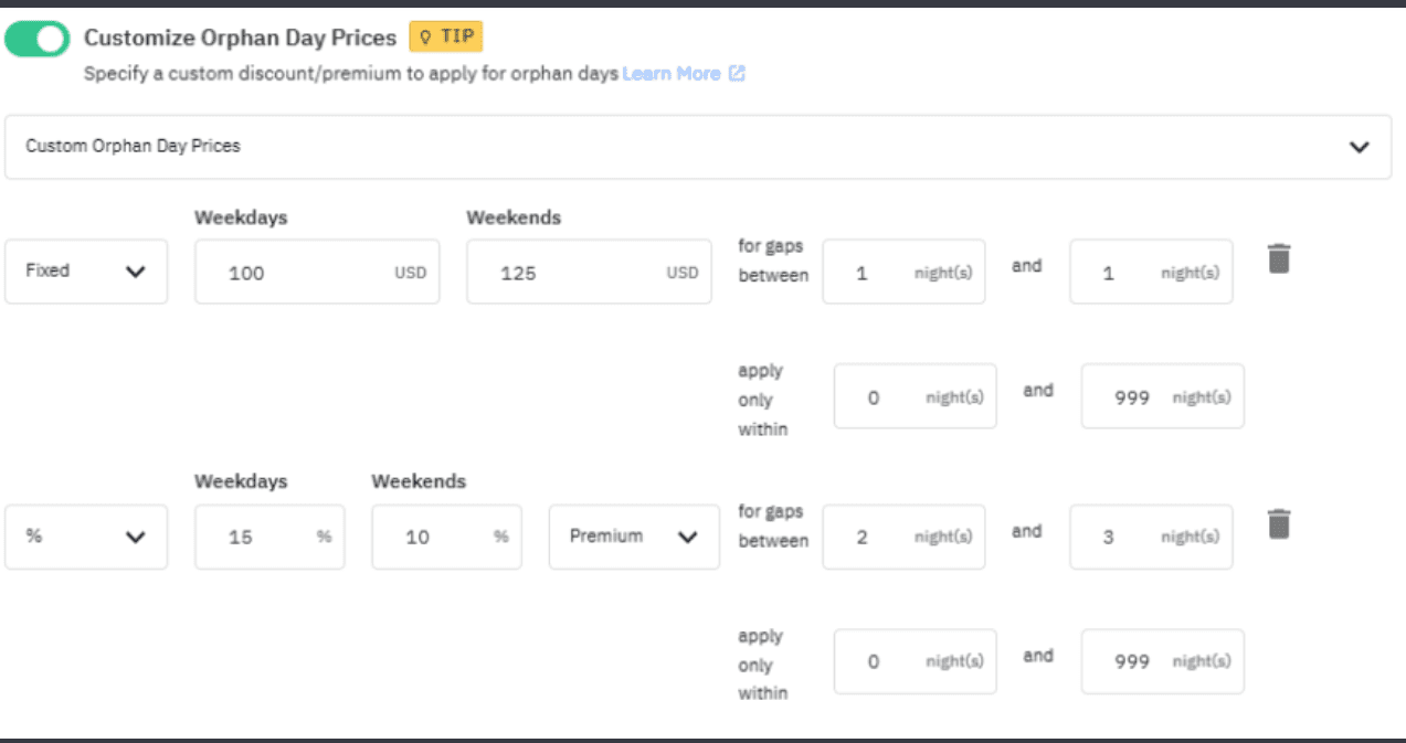 PriceLabs' Customization Orphan Days
