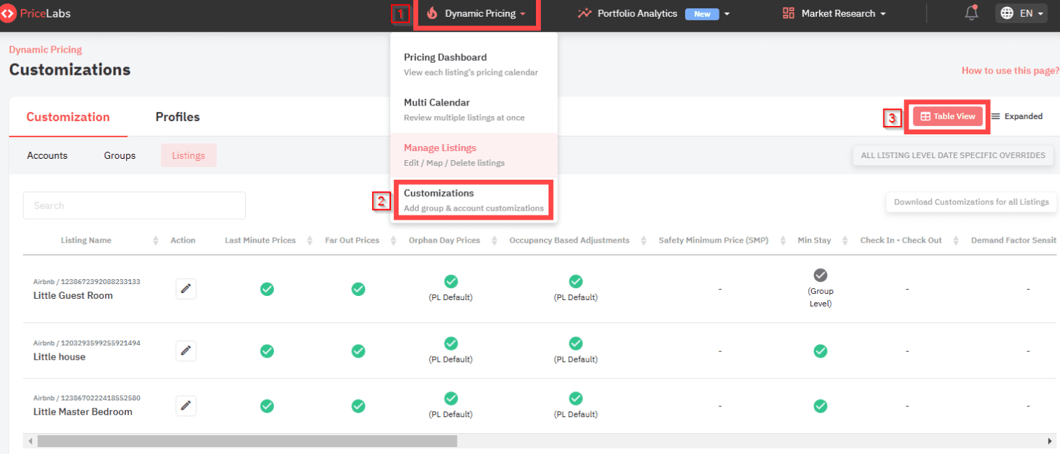 Table View Option with PriceLabs