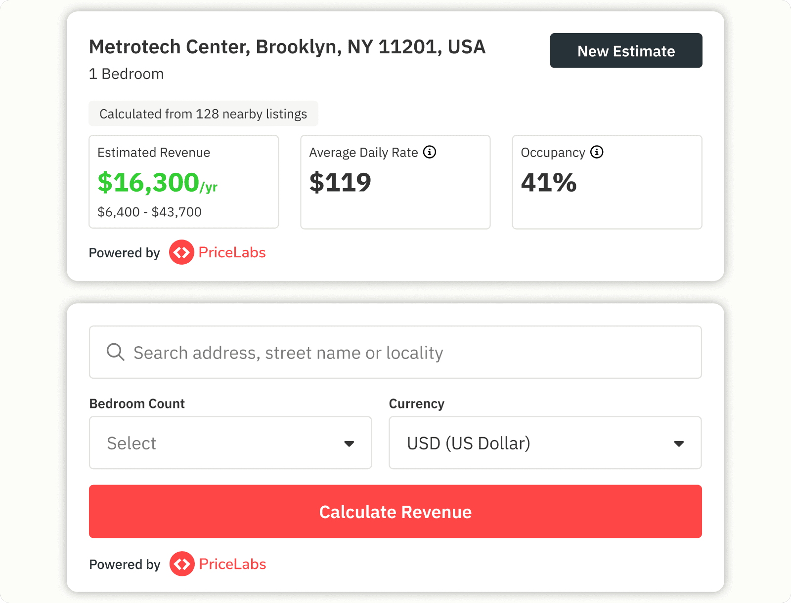 Use Revenue Estimator to generate quick estimates of your property