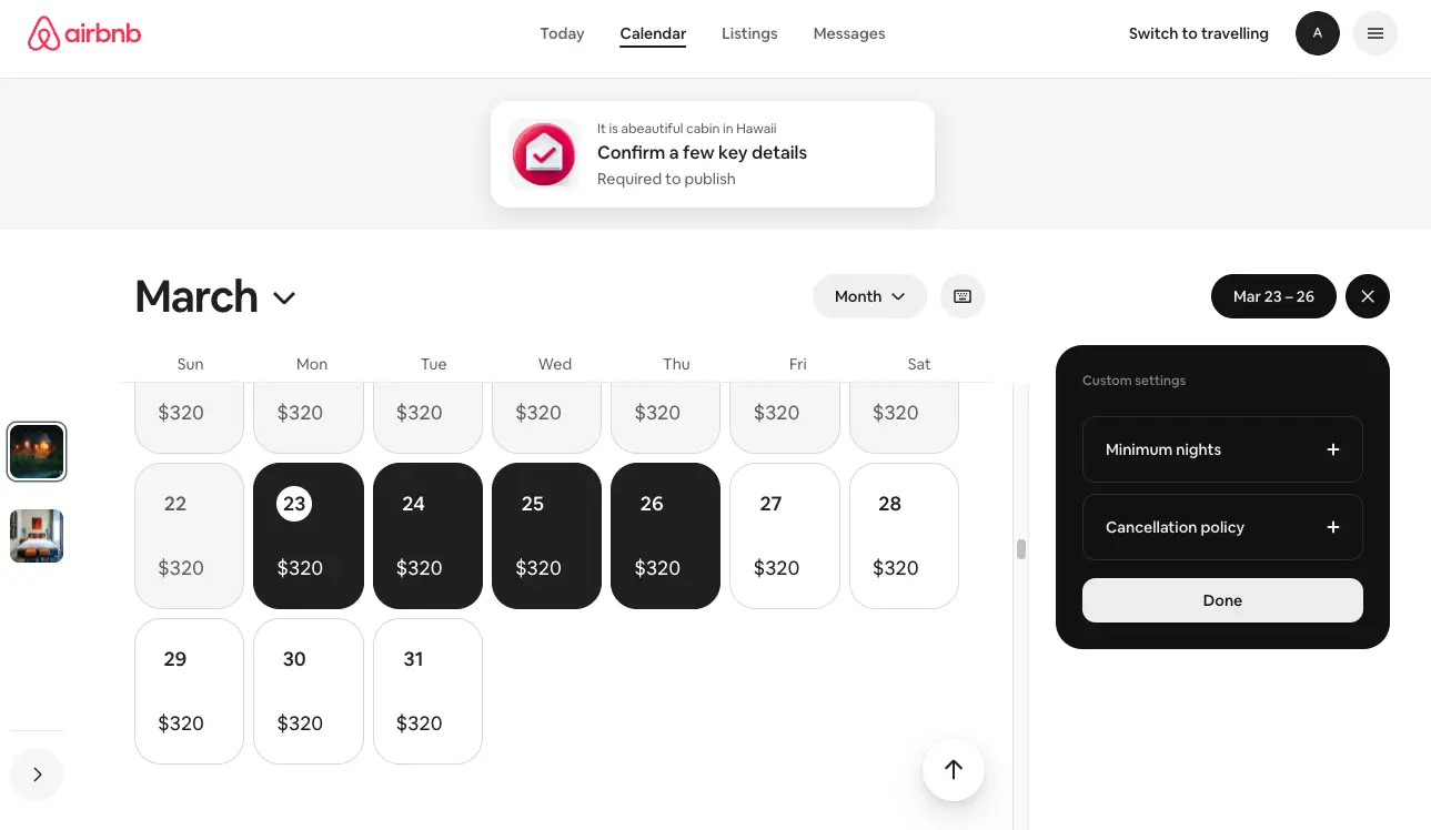 Choose the cancellation policy in your custom settings