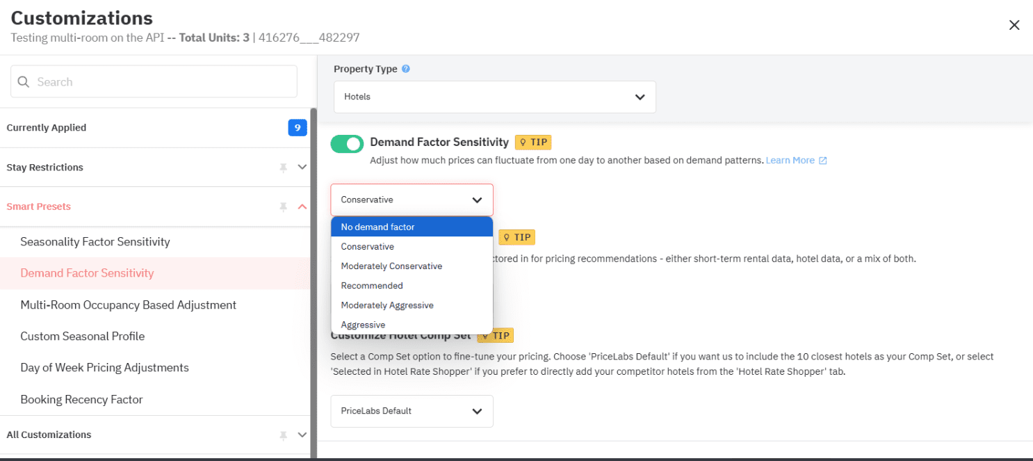 Demand Factor Sensitivity Customization on PriceLabs