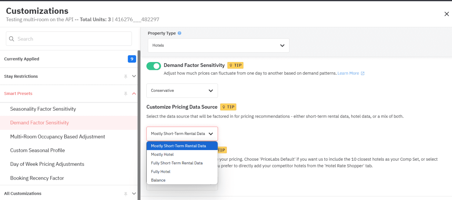 Demand Factor Sensitivity Customization on PriceLabs