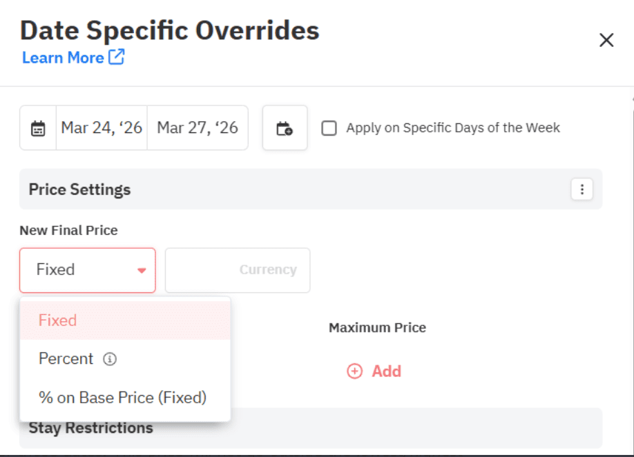 Date-specific Override Features with priceLabs for Hotels