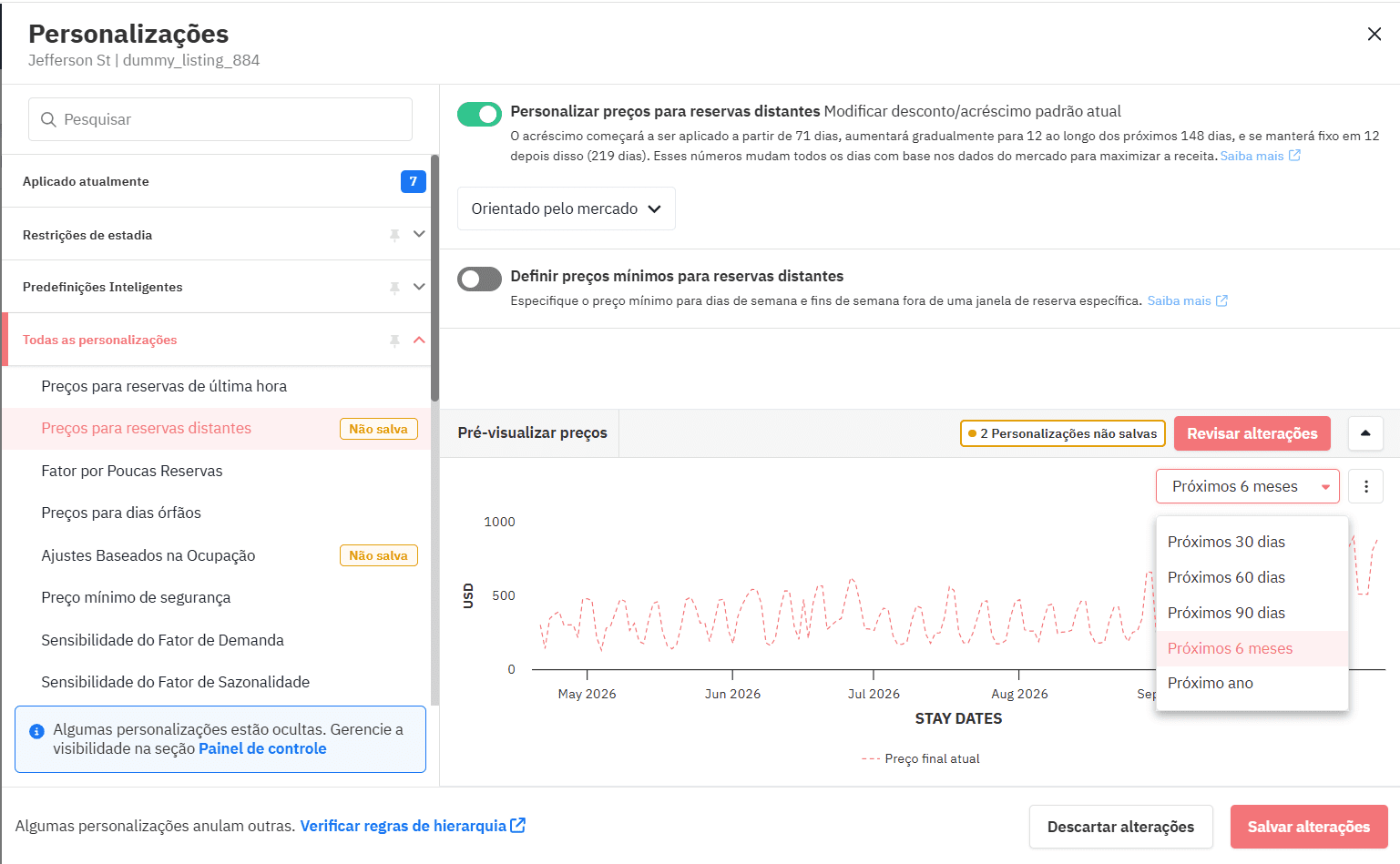 Personalizar preços para reservas distantes 
