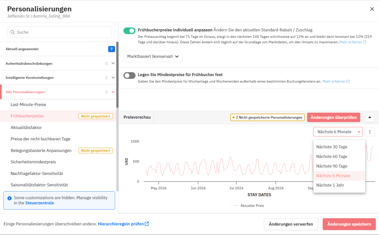 Frühbucherpreise individuell anpassen