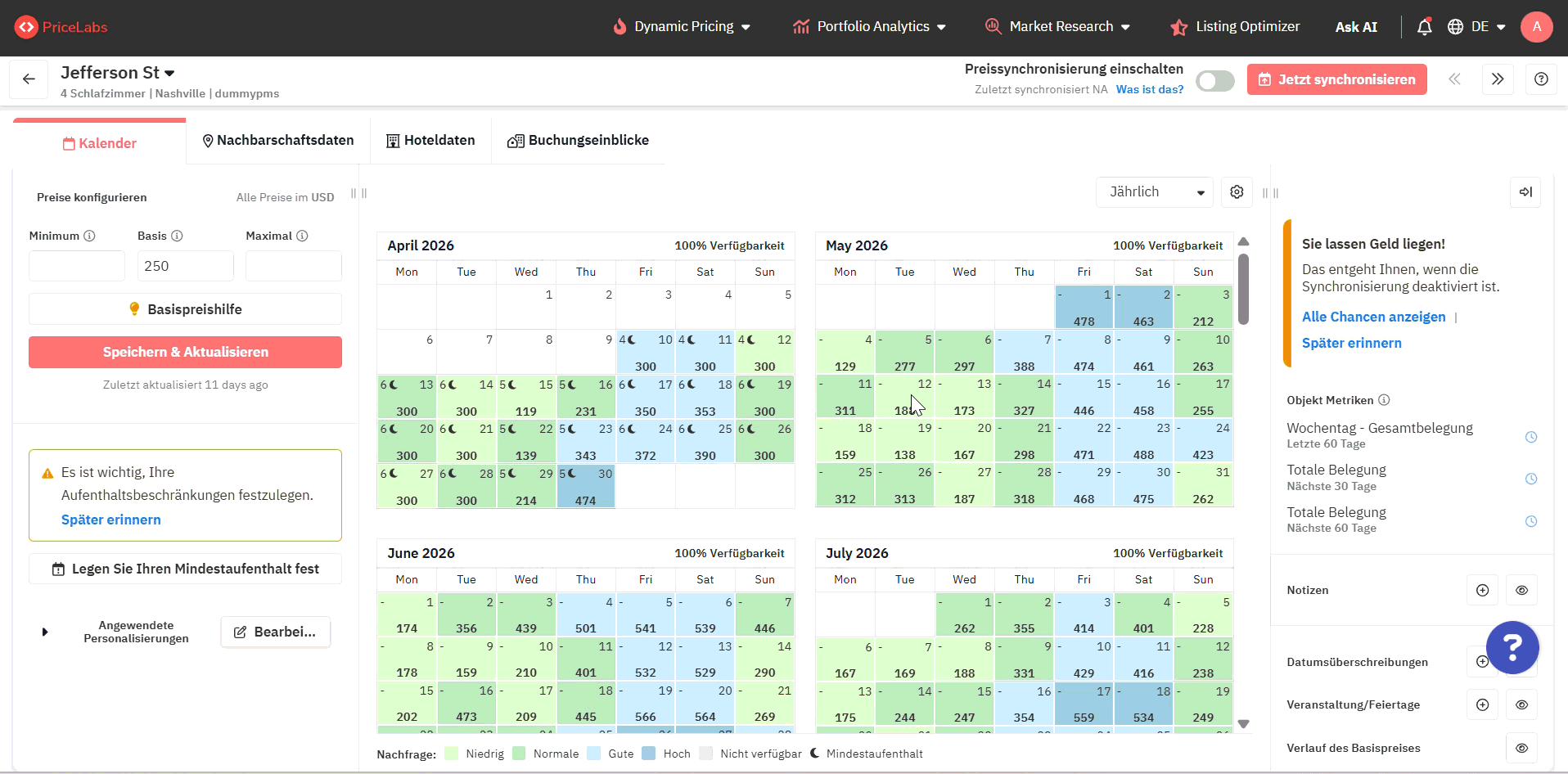 Datumsspezifische Überschreibungen