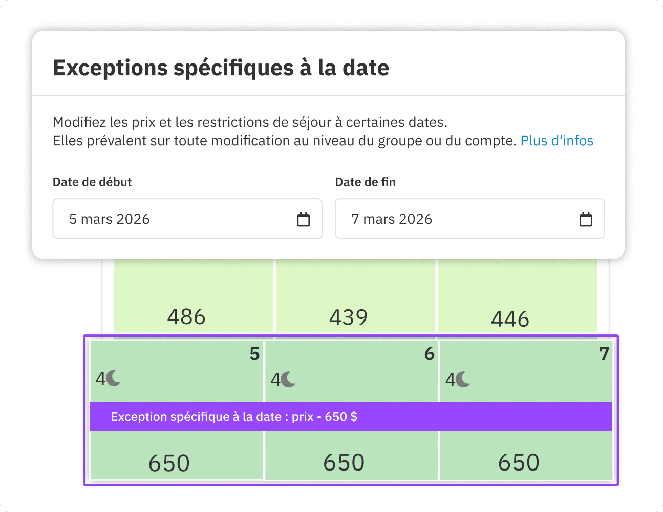 Profil d'exceptions de dates spécifiques