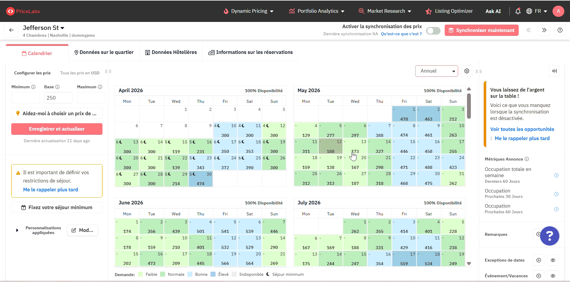 Exceptions spécifiques à la date