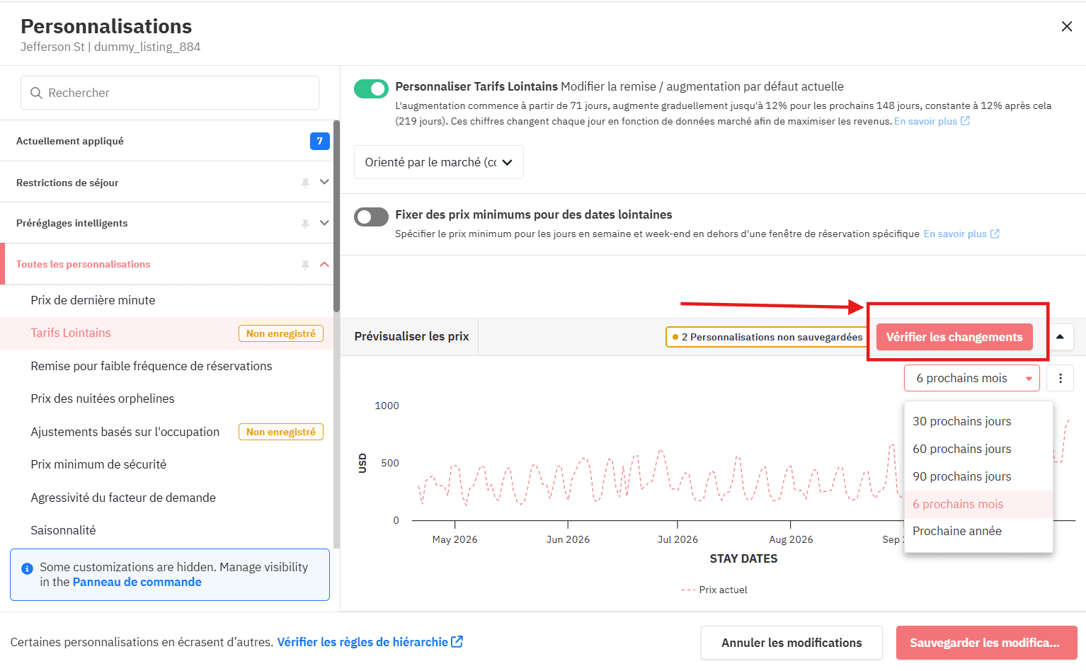 Personnaliser Tarifs Lointains