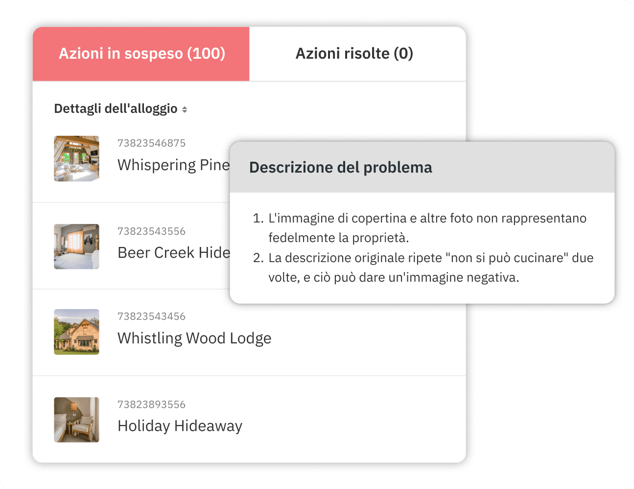 Dashboard di Listing Optimizer con suggerimenti IA