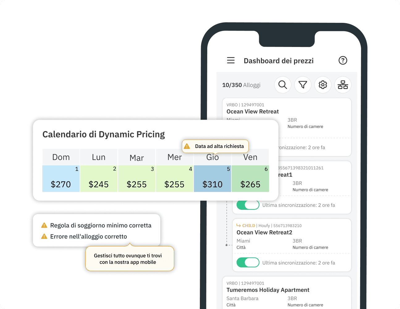 Visualizzazione mobile di PriceLabs