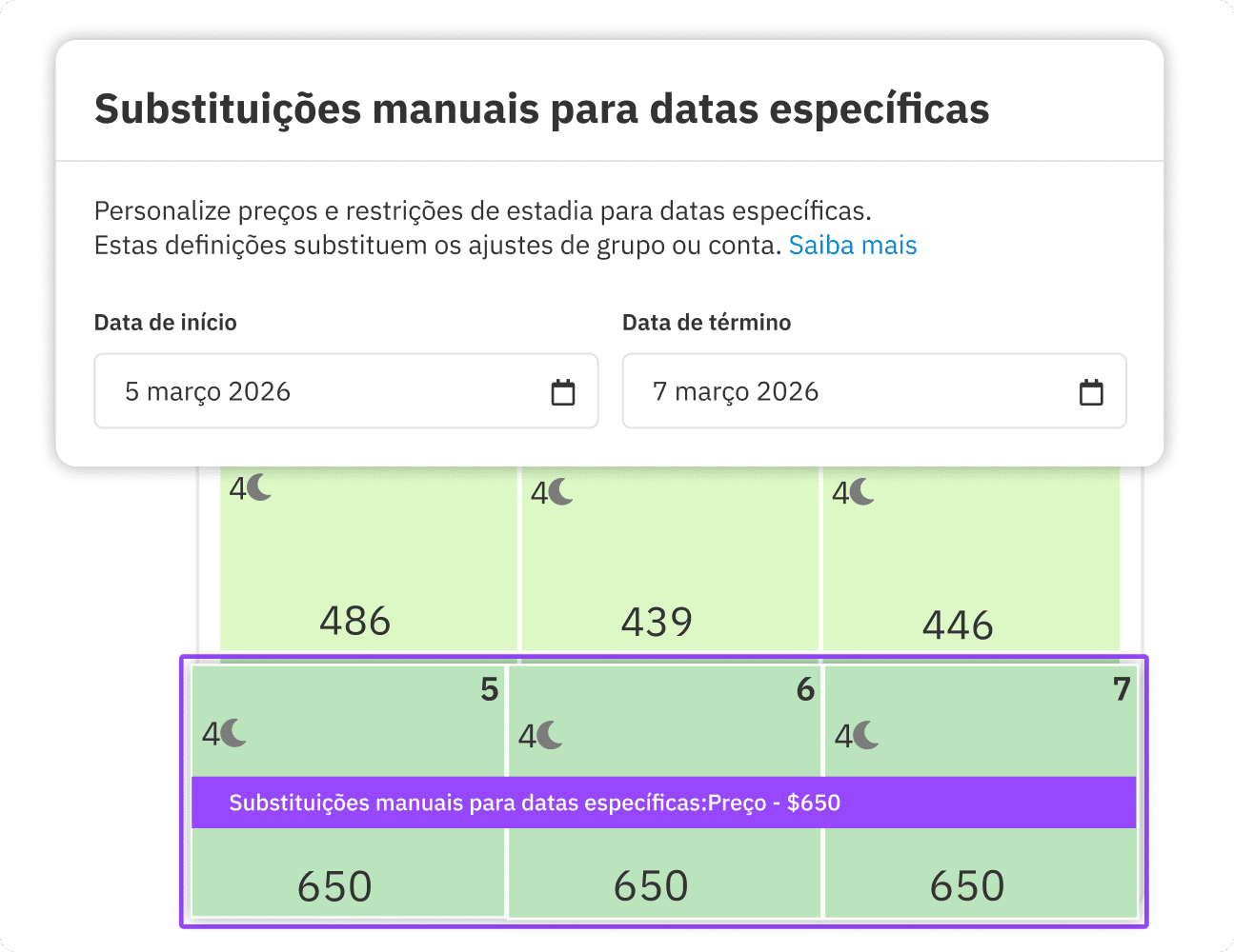 Perfil de substituição manual para datas específicas